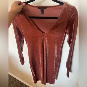 Burnt Orange velvet vneck long sleeve dress